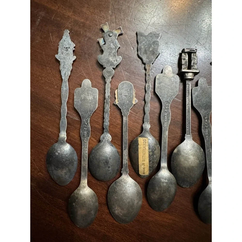 Souvenir Spoons Lot 15‎ Silver Plate Europe Ireland England Travel Vintage Older